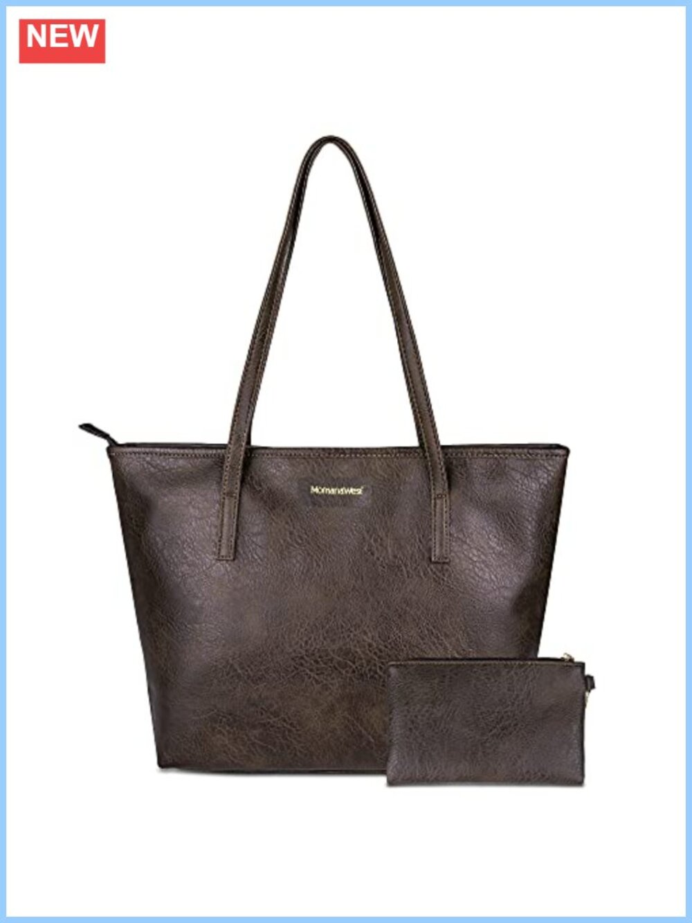 Vegan Leather Tote Bag Set with Pouch Large Work Travel Purse